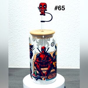Deadpool Themed Glass Jar with Bamboo Lid